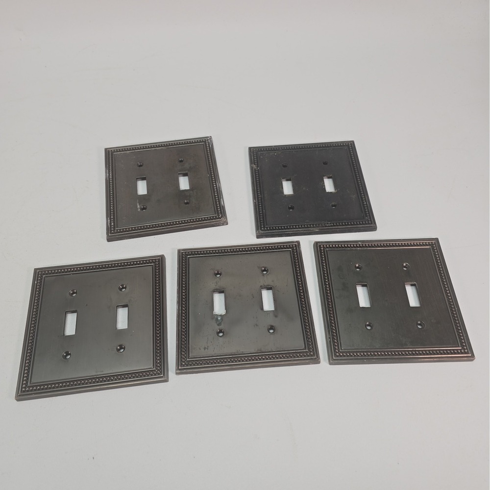 5 Libetty 2005 LHMC Beaded Double Toggle Wall Plate Double Switch Plate  Bronze